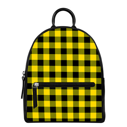 Yellow And Black Buffalo Check Print Leather Backpack