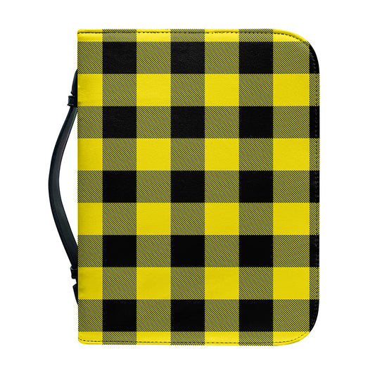 Yellow And Black Buffalo Check Print Leather Bible Cover
