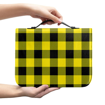 Yellow And Black Buffalo Check Print Leather Bible Cover