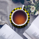 Yellow And Black Buffalo Check Print Leather Coaster Set