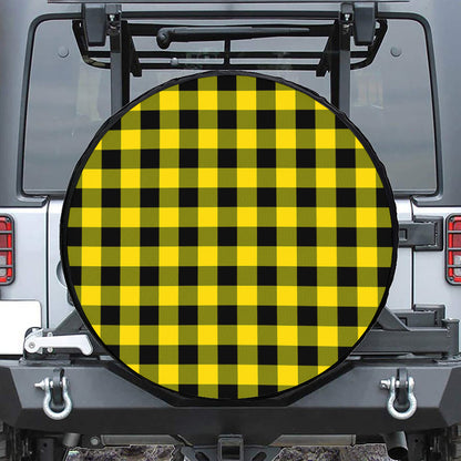 Yellow And Black Buffalo Check Print Leather Spare Tire Cover