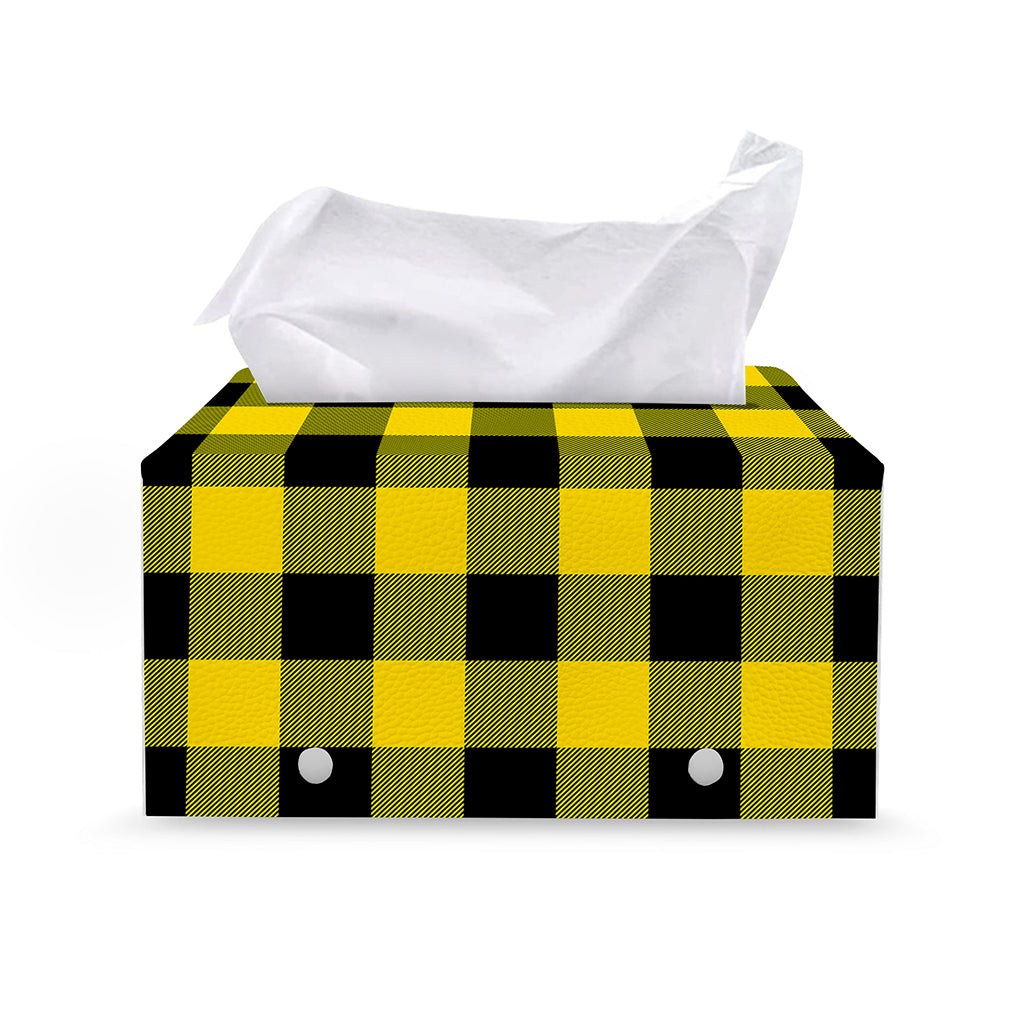 Yellow And Black Buffalo Check Print Leather Tissue Box Cover