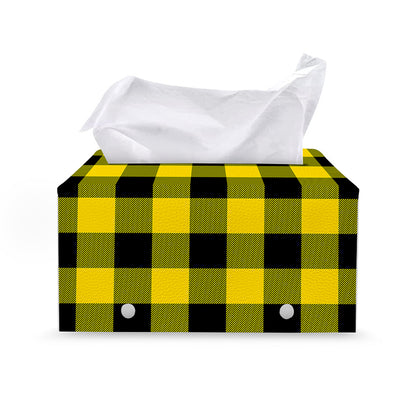 Yellow And Black Buffalo Check Print Leather Tissue Box Cover
