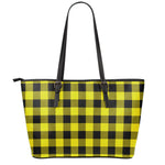 Yellow And Black Buffalo Check Print Leather Tote Bag