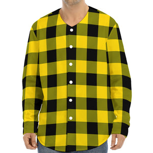 Yellow And Black Buffalo Check Print Long Sleeve Baseball Jersey