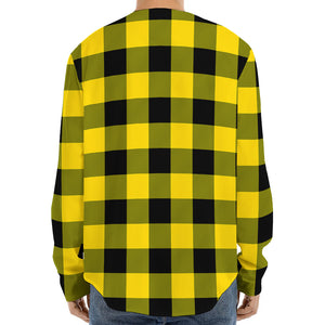 Yellow And Black Buffalo Check Print Long Sleeve Baseball Jersey