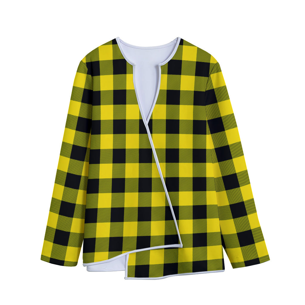 Yellow And Black Buffalo Check Print Long Sleeve Short Coat