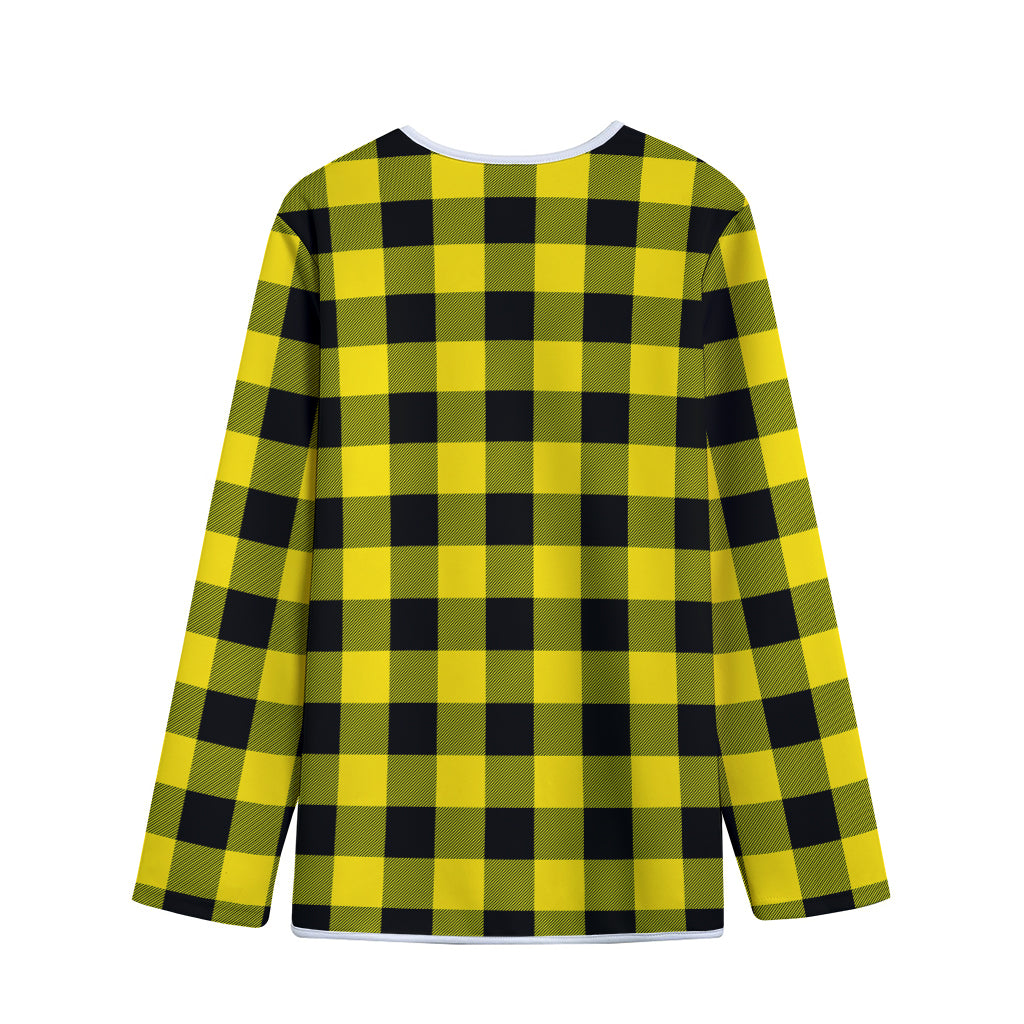Yellow And Black Buffalo Check Print Long Sleeve Short Coat