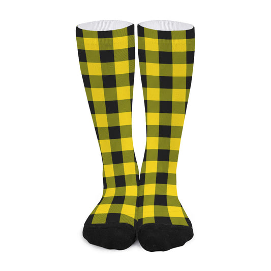 Yellow And Black Buffalo Check Print Long Socks