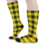 Yellow And Black Buffalo Check Print Long Socks