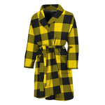 Yellow And Black Buffalo Check Print Men's Bathrobe