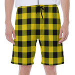 Yellow And Black Buffalo Check Print Men's Beach Shorts
