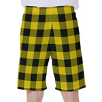 Yellow And Black Buffalo Check Print Men's Beach Shorts