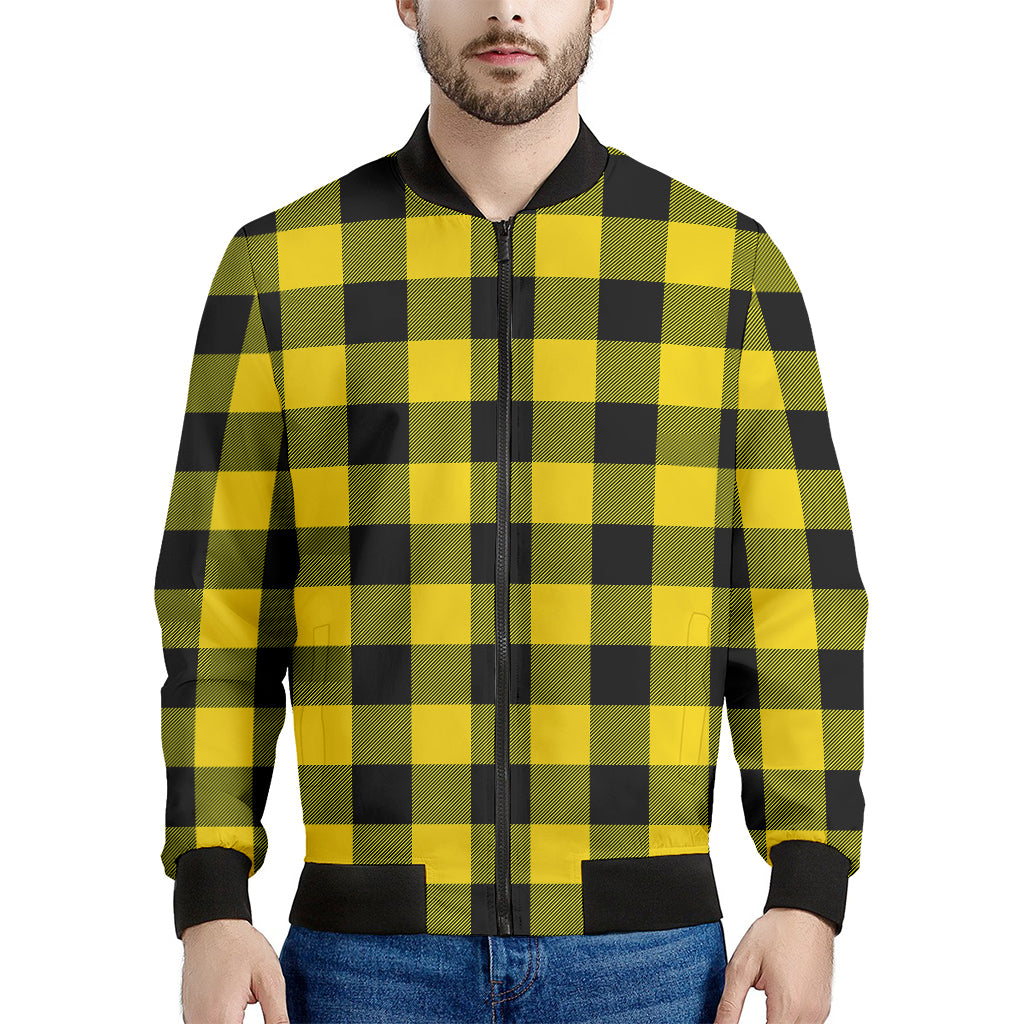 Yellow And Black Buffalo Check Print Men's Bomber Jacket
