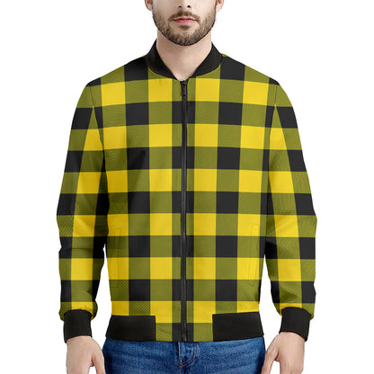 Yellow And Black Buffalo Check Print Men's Bomber Jacket