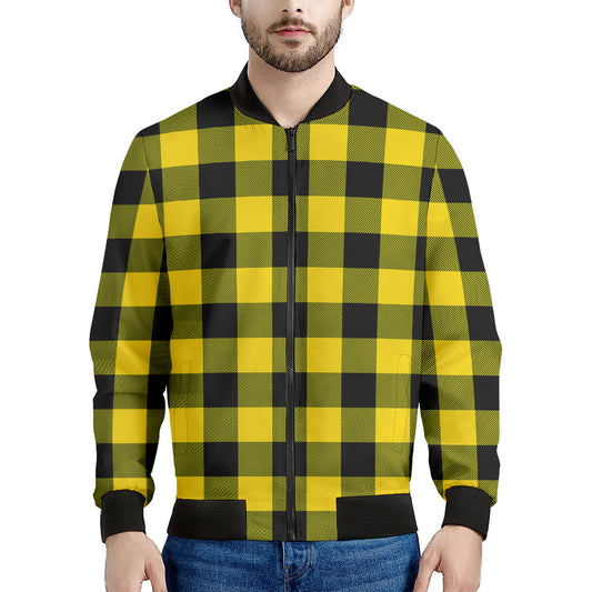 Yellow And Black Buffalo Check Print Men's Bomber Jacket