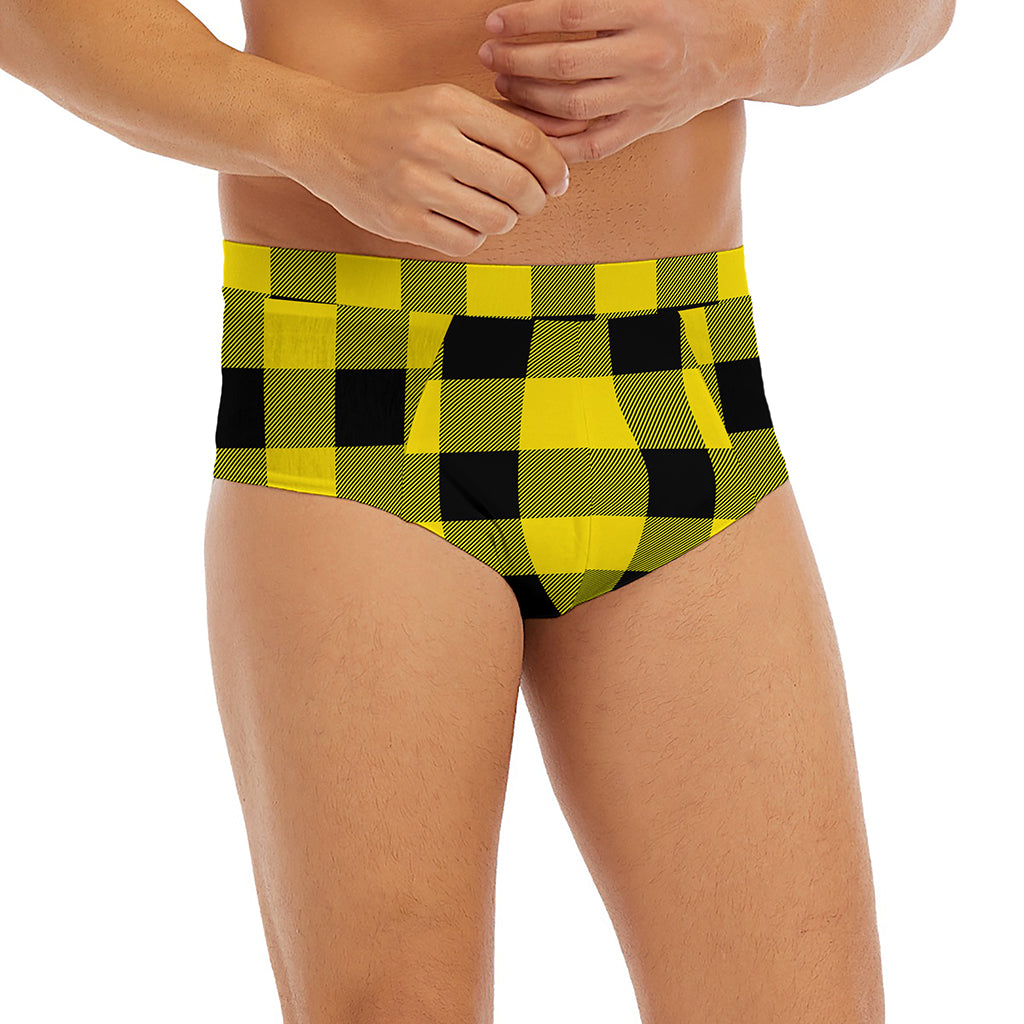 Yellow And Black Buffalo Check Print Men's Briefs