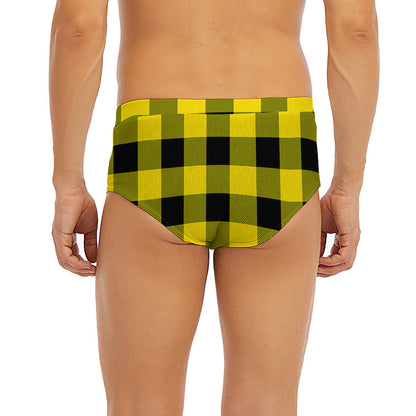 Yellow And Black Buffalo Check Print Men's Briefs