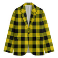 Yellow And Black Buffalo Check Print Men's Cotton Blazer