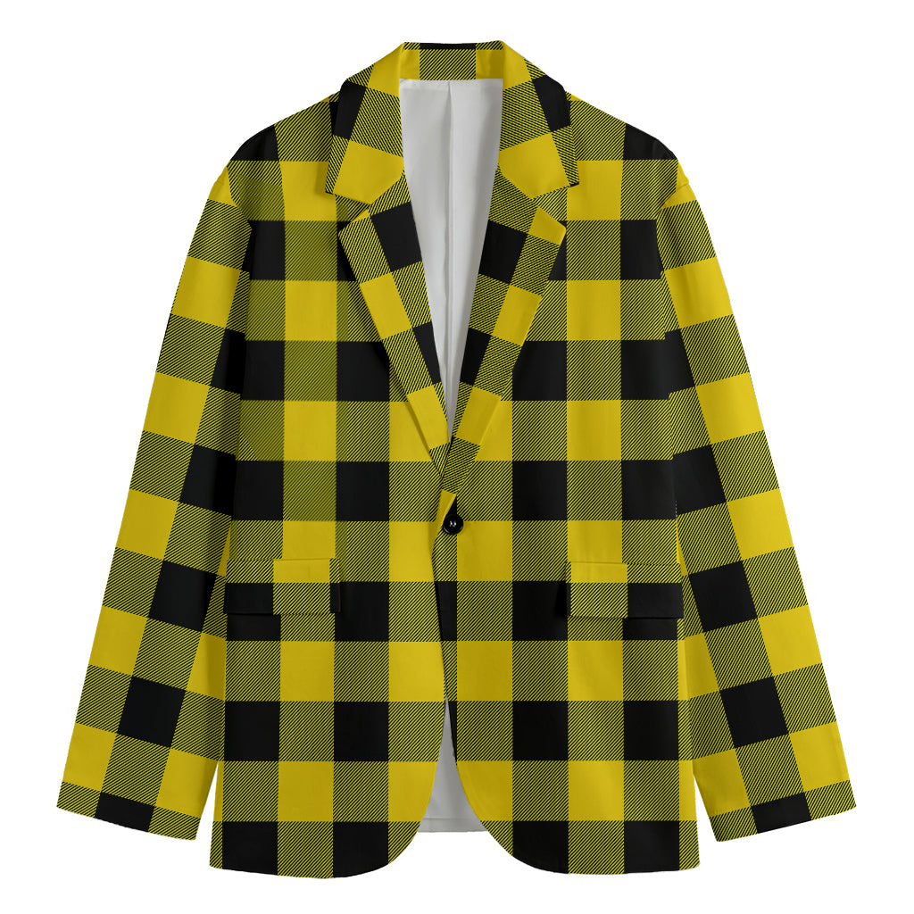 Yellow And Black Buffalo Check Print Men's Cotton Blazer