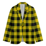 Yellow And Black Buffalo Check Print Men's Cotton Blazer