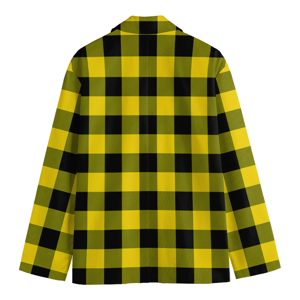 Yellow And Black Buffalo Check Print Men's Cotton Blazer