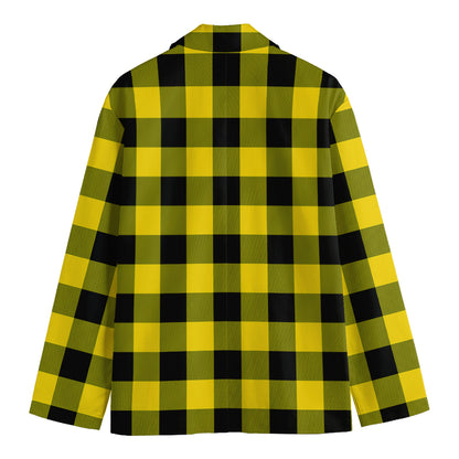 Yellow And Black Buffalo Check Print Men's Cotton Blazer