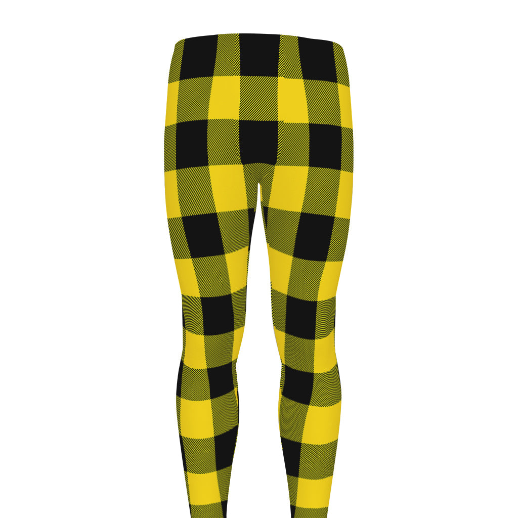 Yellow And Black Buffalo Check Print Men's leggings