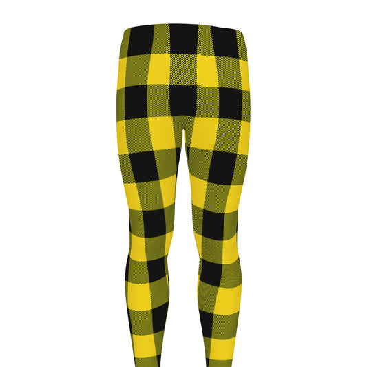 Yellow And Black Buffalo Check Print Men's leggings