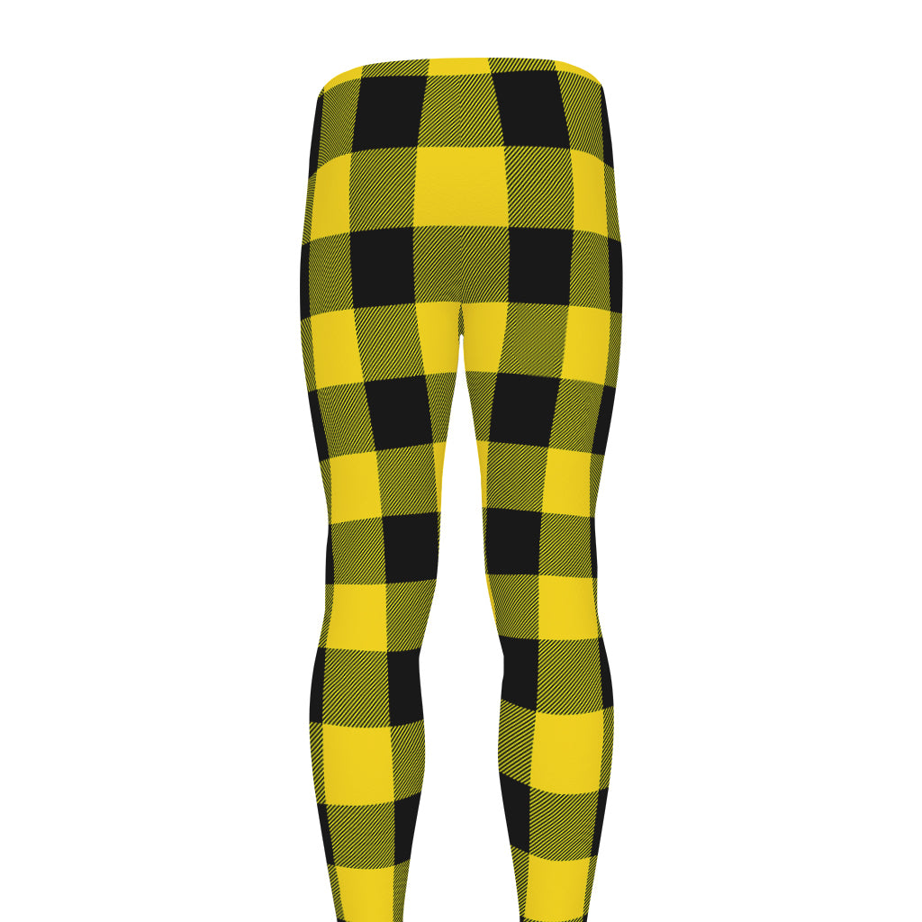Yellow And Black Buffalo Check Print Men's leggings