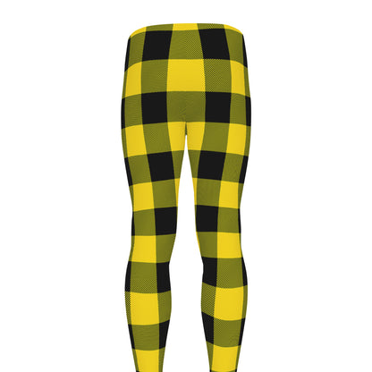 Yellow And Black Buffalo Check Print Men's leggings