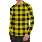 Yellow And Black Buffalo Check Print Men's Long Sleeve Rash Guard