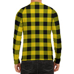 Yellow And Black Buffalo Check Print Men's Long Sleeve Rash Guard
