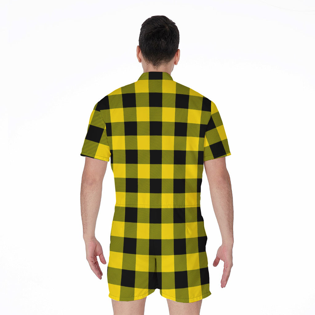Yellow And Black Buffalo Check Print Men's Rompers