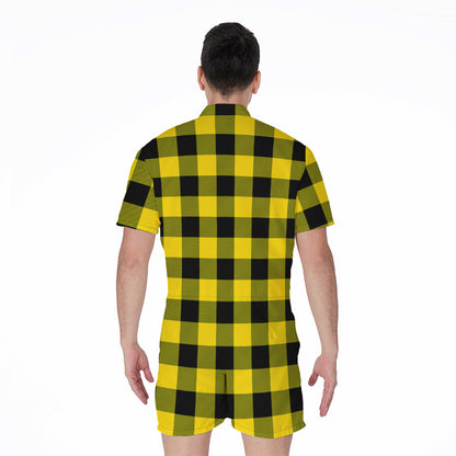 Yellow And Black Buffalo Check Print Men's Rompers