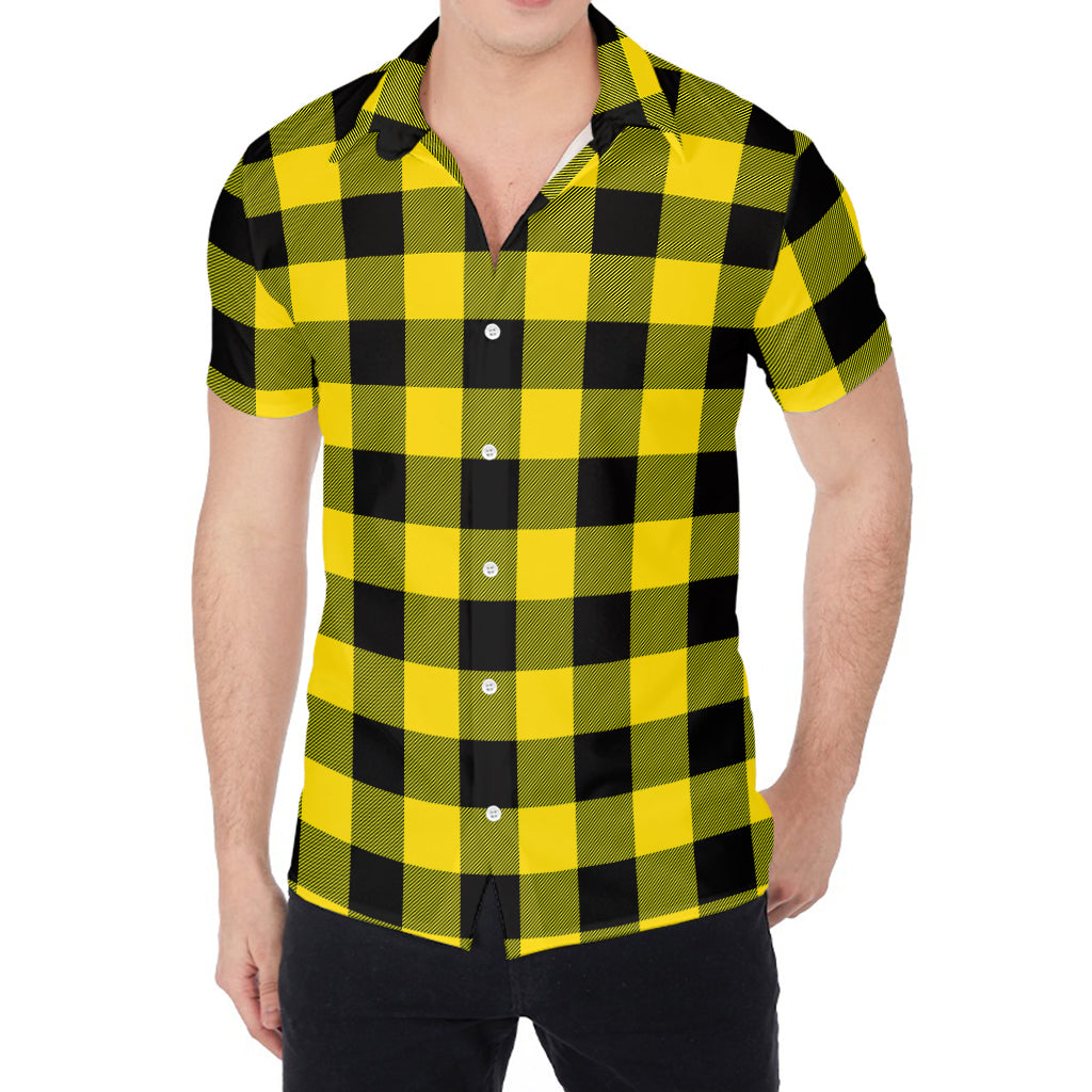 Yellow And Black Buffalo Check Print Men's Shirt