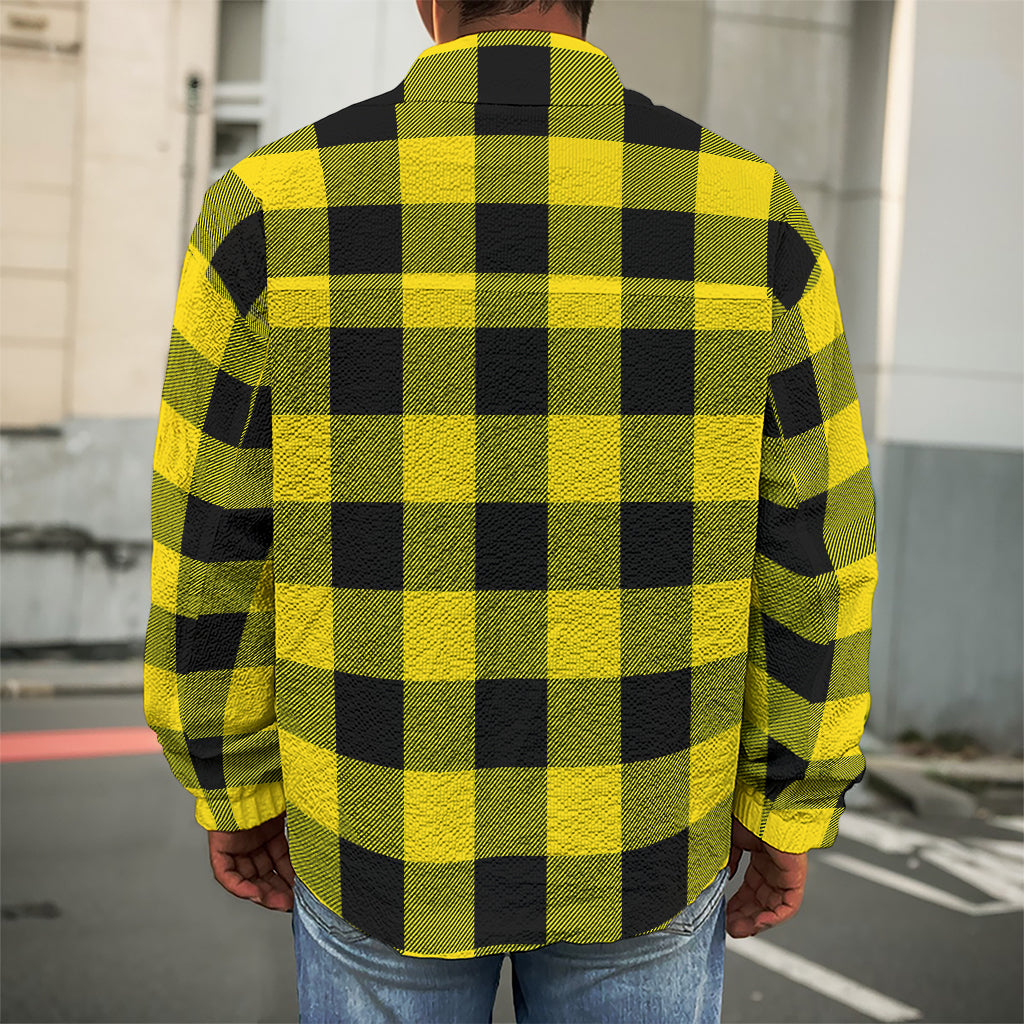 Yellow And Black Buffalo Check Print Men's Shirt Jacket