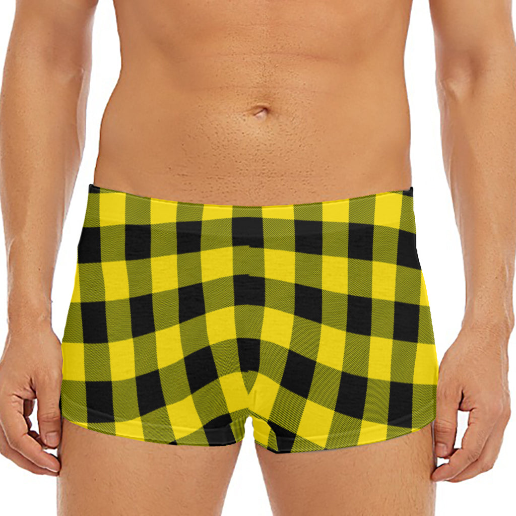 Yellow And Black Buffalo Check Print Men's Short Boxer Briefs