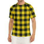 Yellow And Black Buffalo Check Print Men's Short Sleeve Rash Guard