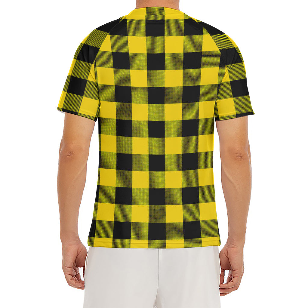 Yellow And Black Buffalo Check Print Men's Short Sleeve Rash Guard