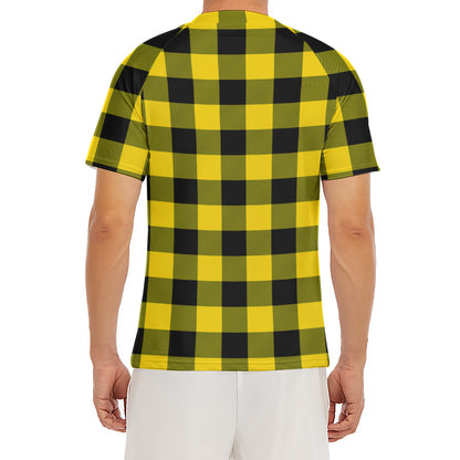 Yellow And Black Buffalo Check Print Men's Short Sleeve Rash Guard