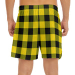 Yellow And Black Buffalo Check Print Men's Split Running Shorts