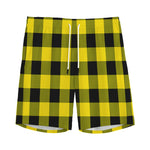 Yellow And Black Buffalo Check Print Men's Sports Shorts