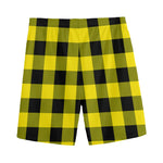 Yellow And Black Buffalo Check Print Men's Sports Shorts