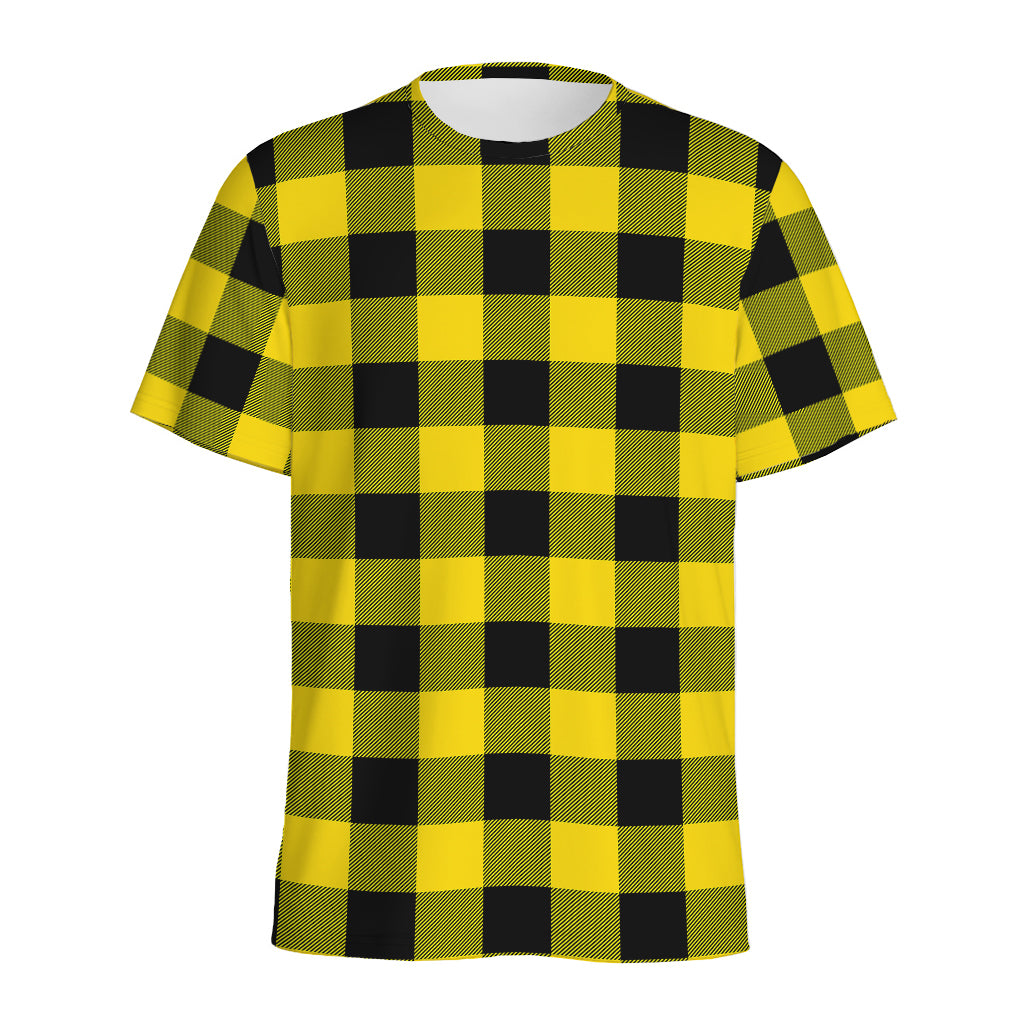 Yellow And Black Buffalo Check Print Men's Sports T-Shirt