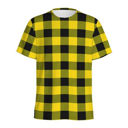 Yellow And Black Buffalo Check Print Men's Sports T-Shirt