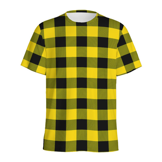 Yellow And Black Buffalo Check Print Men's Sports T-Shirt