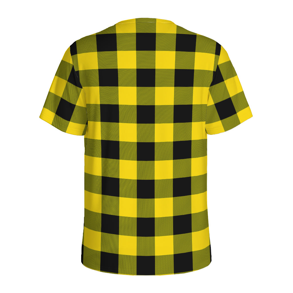 Yellow And Black Buffalo Check Print Men's Sports T-Shirt