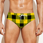 Yellow And Black Buffalo Check Print Men's Swim Briefs