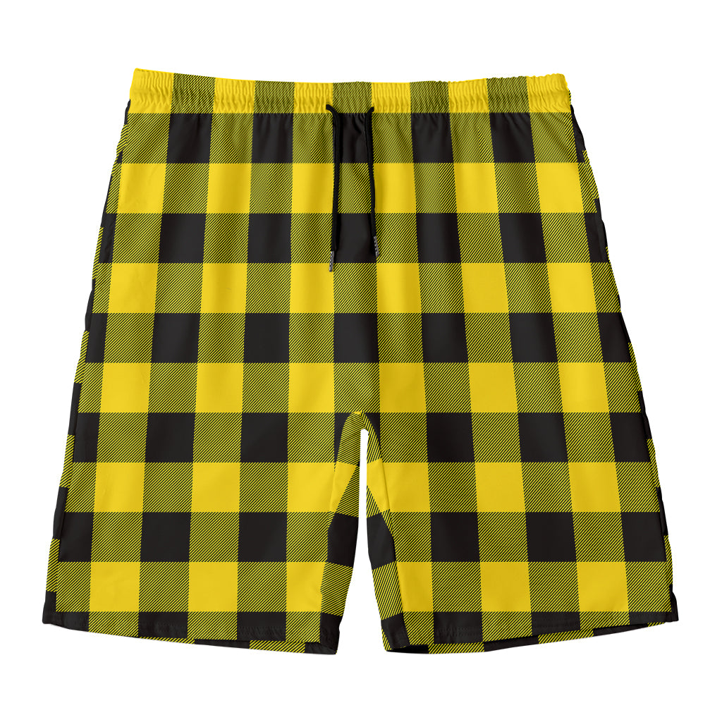 Yellow And Black Buffalo Check Print Men's Swim Trunks